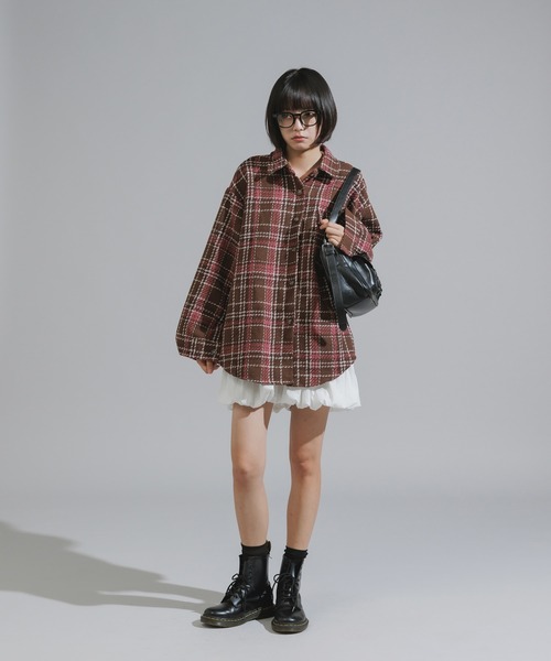 Chick（チック）の「Checkered Shirt Jacket / チェック柄シャツジャケット（カバーオール・レディース・ネイビー/ブラウン/アイボリー・FREE）」の7枚目の写真