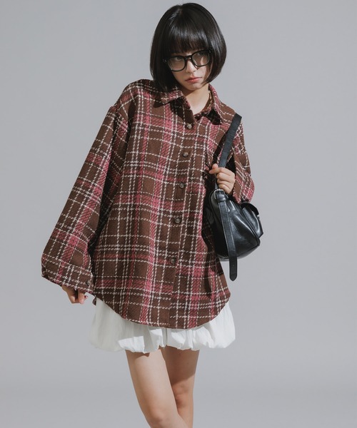 Chick（チック）の「Checkered Shirt Jacket / チェック柄シャツジャケット（カバーオール・レディース・ネイビー/ブラウン/アイボリー・FREE）」の16枚目の写真
