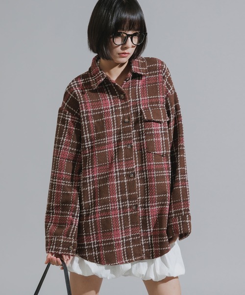 Chick（チック）の「Checkered Shirt Jacket / チェック柄シャツジャケット（カバーオール・レディース・ネイビー/ブラウン/アイボリー・FREE）」の11枚目の写真
