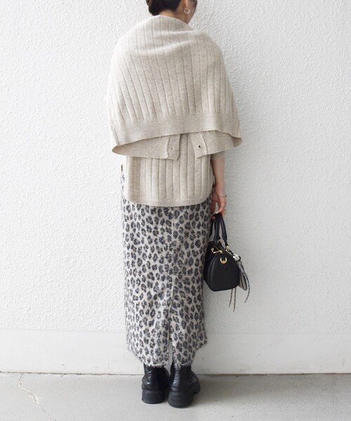 SHIPS any レオパード ジャカード Iライン イージー スカート SHIPS any:〈手洗い可能〉レオパード ジャカード Iライン イージー
