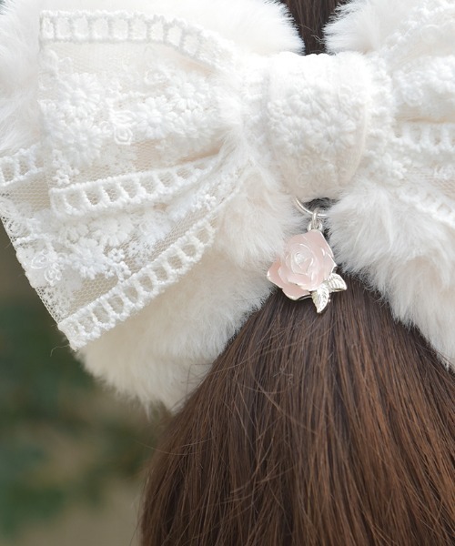 レース×ファーリボンクリップ（バレッタ/ヘアクリップ）｜axes femme