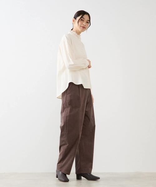 MELROSE claire(メルローズ クレール)の「【無地&ストライプアソートフリルシャツ】(シャツ/ブラウス・レディース・ブラウン/ネイビー/キナリ/ナチュラル・FREE)」の6枚目の写真