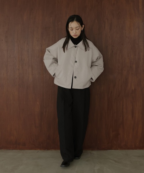 襟ボアフェイクレザー中綿ブルゾン（ライダースジャケット）｜hellam