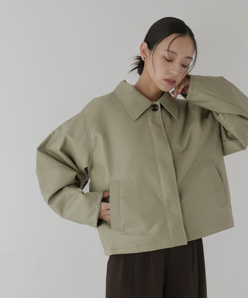 襟ボアフェイクレザー中綿ブルゾン（ライダースジャケット）｜hellam