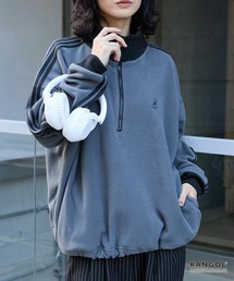 KANGOL/カンゴール 別注 ロゴ刺繍 ドロスト 配色 オーバーサイズ ボアフリース ハーフジップ スウェット <帯電防止/アンチピリング>