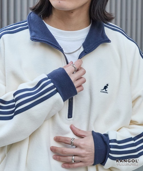 KANGOL（カンゴール）の「KANGOL/カンゴール 別注 <帯電防止/抗ピリング> ロゴ刺繍 ドロスト 配色 オーバーサイズ ボアフリース ハーフジップ スウェット（スウェット・メンズ・ブラック/アイボリー/チャコール/ブラウン/ネイビー/ワイン・M/L）」の10枚目の写真