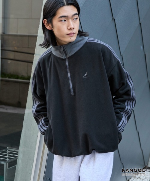 KANGOL（カンゴール）の「KANGOL/カンゴール 別注 <帯電防止/抗ピリング> ロゴ刺繍 ドロスト 配色 オーバーサイズ ボアフリース ハーフジップ スウェット（スウェット・メンズ・ブラック/アイボリー/チャコール/ブラウン/ネイビー/ワイン・M/L）」の14枚目の写真