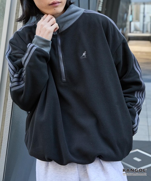 KANGOL（カンゴール）の「KANGOL/カンゴール 別注 <帯電防止/抗ピリング> ロゴ刺繍 ドロスト 配色 オーバーサイズ ボアフリース ハーフジップ スウェット（スウェット・メンズ・ブラック/アイボリー/チャコール/ブラウン/ネイビー/ワイン・M/L）」の15枚目の写真