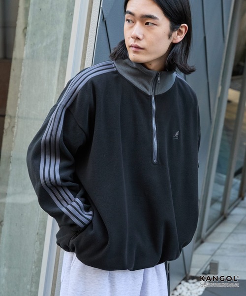 KANGOL（カンゴール）の「KANGOL/カンゴール 別注 <帯電防止/抗ピリング> ロゴ刺繍 ドロスト 配色 オーバーサイズ ボアフリース ハーフジップ スウェット（スウェット・メンズ・ブラック/アイボリー/チャコール/ブラウン/ネイビー/ワイン・M/L）」の16枚目の写真