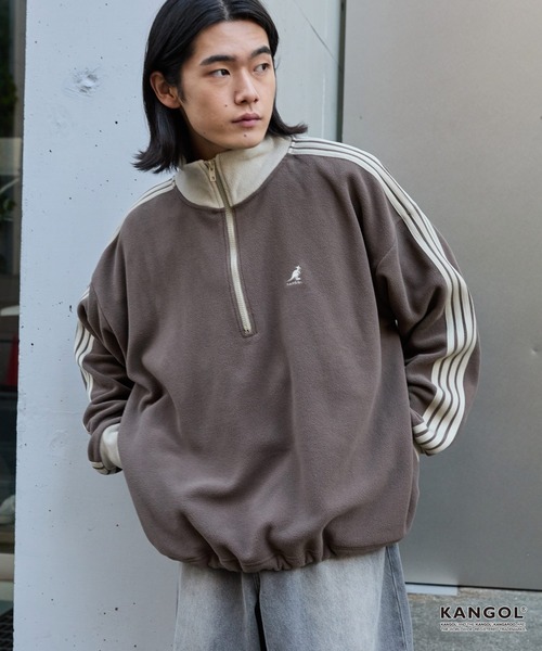 KANGOL（カンゴール）の「KANGOL/カンゴール 別注 <帯電防止/抗ピリング> ロゴ刺繍 ドロスト 配色 オーバーサイズ ボアフリース ハーフジップ スウェット（スウェット・メンズ・ブラック/アイボリー/チャコール/ブラウン/ネイビー/ワイン・M/L）」の21枚目の写真