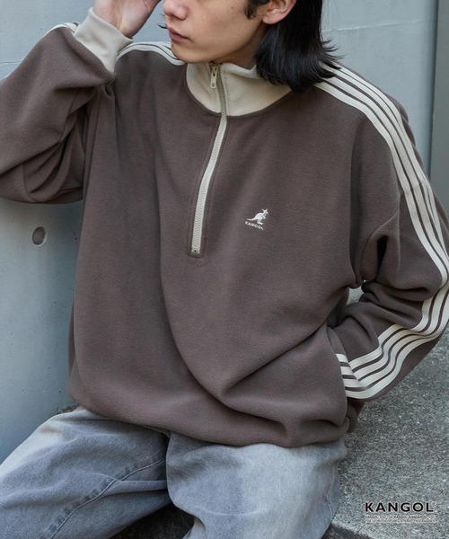 KANGOL（カンゴール）の「KANGOL/カンゴール 別注 <帯電防止/抗ピリング> ロゴ刺繍 ドロスト 配色 オーバーサイズ ボアフリース ハーフジップ スウェット（スウェット・メンズ・ブラック/アイボリー/チャコール/ブラウン/ネイビー/ワイン・M/L）」の22枚目の写真