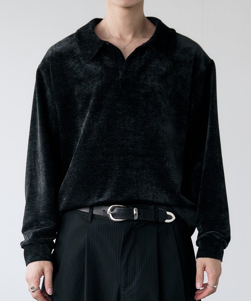 美品 BURBERRY BLUE LABEL スキッパー ベロア 長袖ポロシャツ 2025 AW 】 Velour Skipper Long Sleeve Poro / ベロアスキッパー