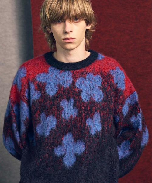 UNISEX》Flower Gradation Mohair Shaggy Knit Pullover/フラワー
