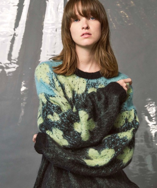 UNISEX》Flower Gradation Mohair Shaggy Knit Pullover/フラワー