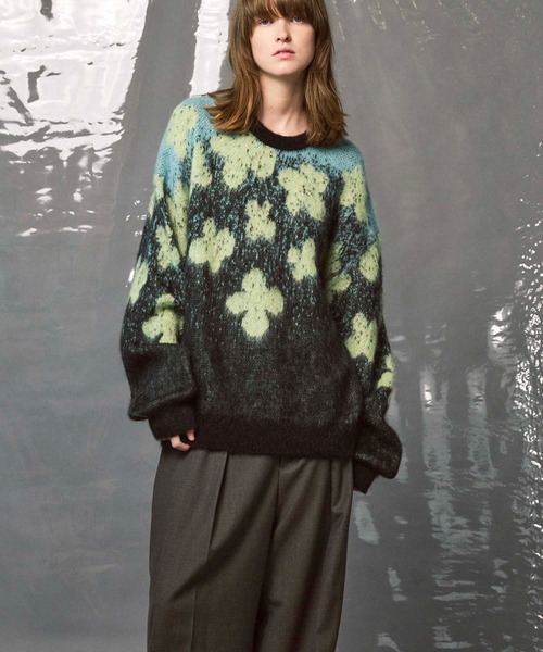 UNISEX》Flower Gradation Mohair Shaggy Knit Pullover/フラワー
