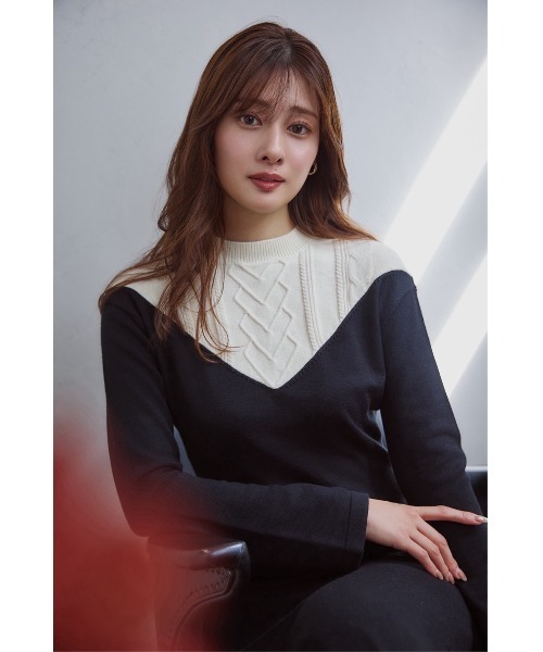 Two-Tone Cable Knit Dress（ワンピース）｜Her lip to（ハーリップ