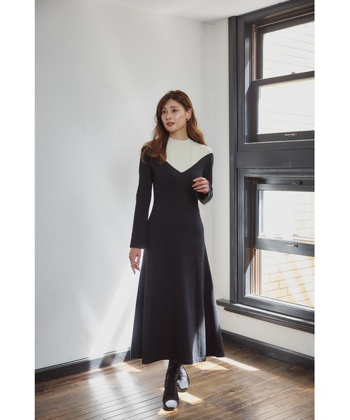 Two-Tone Cable Knit Dress（ワンピース）｜Her lip to（ハーリップ