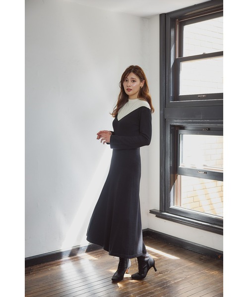 Two-Tone Cable Knit Dress（ワンピース）｜Her lip to（ハーリップ