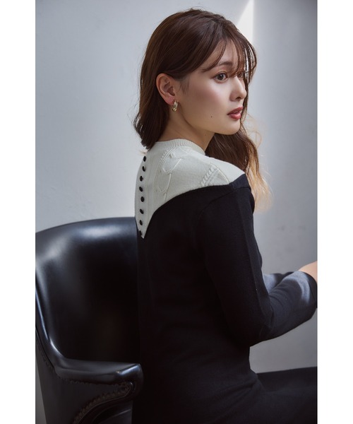 Two-Tone Cable Knit Dress（ワンピース）｜Her lip to（ハーリップ