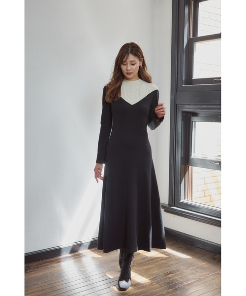Two-Tone Cable Knit Dress（ワンピース）｜Her lip to（ハーリップ