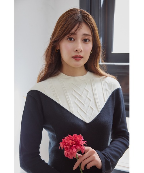 Two-Tone Cable Knit Dress（ワンピース）｜Her lip to（ハーリップ