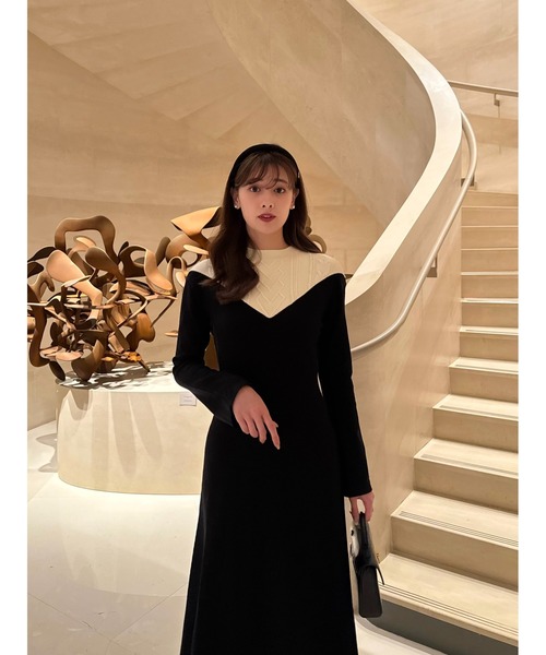 Two-Tone Cable Knit Dress（ワンピース）｜Her lip to（ハーリップ