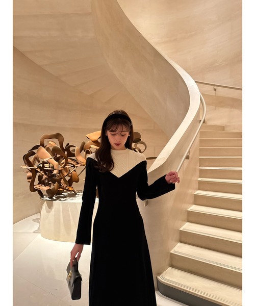 Two-Tone Cable Knit Dress（ワンピース）｜Her lip to（ハーリップ