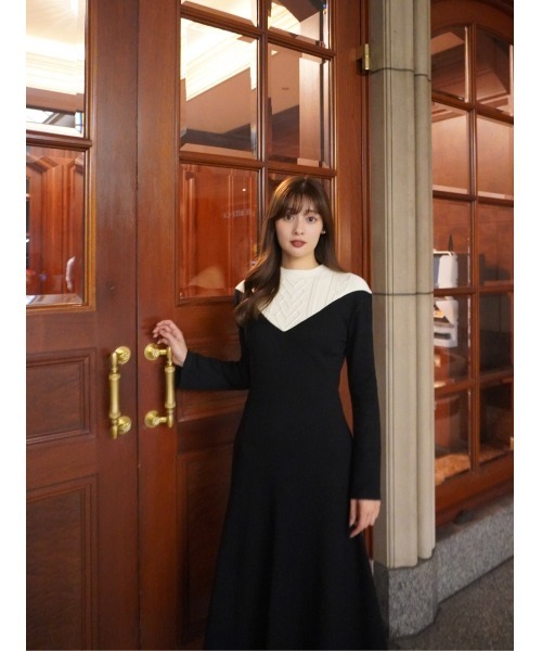ワンピース herlipto Two-Tone Cable Knit Dress Two-Tone Cable Knit Dress（ワンピース）｜Her lip to（ハーリップ