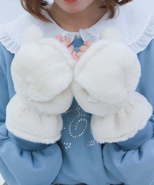 axes femme POETIQUE（アクシーズファムポエティック）の「リボン×パールファーミトン（手袋・レディース・サックスブルー/ピンク/キナリ・FREE）」の5枚目の写真