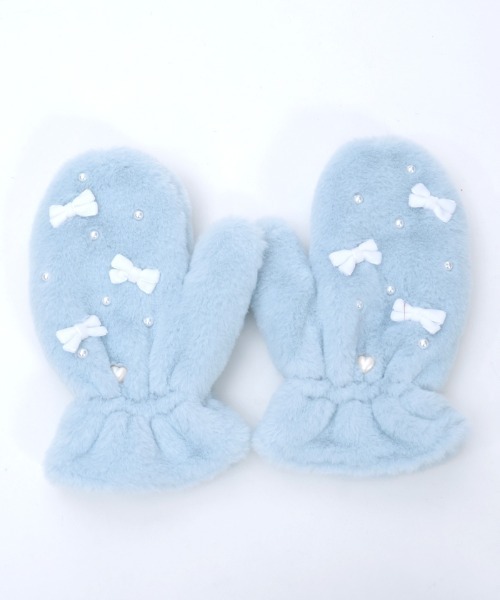 axes femme POETIQUE（アクシーズファムポエティック）の「リボン×パールファーミトン（手袋・レディース・サックスブルー/ピンク/キナリ・FREE）」の8枚目の写真