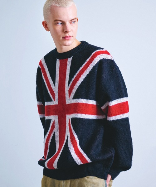 セール】ユニオンジャック ジャガード モヘアタッチ ルーズニット プル