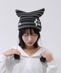 Uenui（ウニュイ）の「【 cunii 】星 モチーフ ボーダー ニット キャット ハット レディース 韓国 風 ストリート（ニットキャップ/ビーニー）」