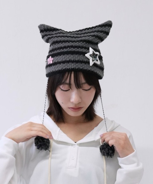 セール】【 cunii 】星 モチーフ ボーダー ニット キャット ハット
