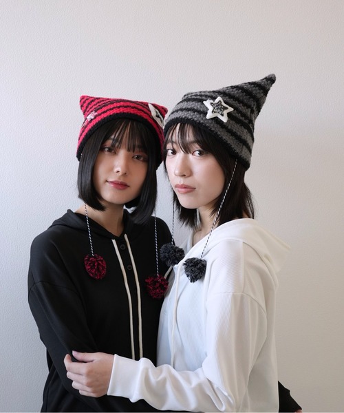 セール】【 cunii 】星 モチーフ ボーダー ニット キャット ハット
