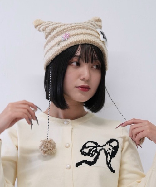セール】【 cunii 】星 モチーフ ボーダー ニット キャット ハット