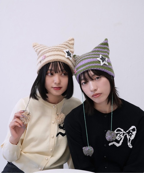 セール】【 cunii 】星 モチーフ ボーダー ニット キャット ハット