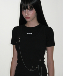 CRANK（クランク）の「アイレットチェーンスリーブレス_ブラック（Tシャツ/カットソー）」