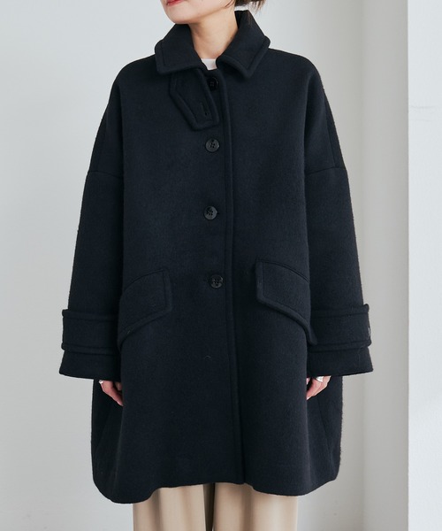 PUAL CE CIN（ピュアルセシン）の「【日本製】ビーバーウール ステンカラーコート（ステンカラーコート・レディース・ブラック・FREE）」の10枚目の写真