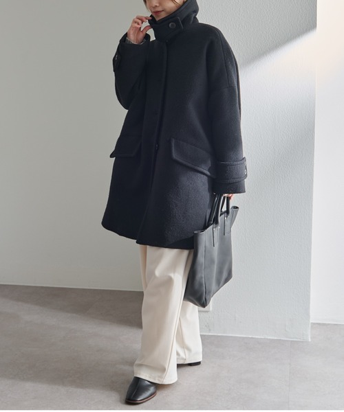 PUAL CE CIN（ピュアルセシン）の「【日本製】ビーバーウール ステンカラーコート（ステンカラーコート・レディース・ブラック・FREE）」の19枚目の写真