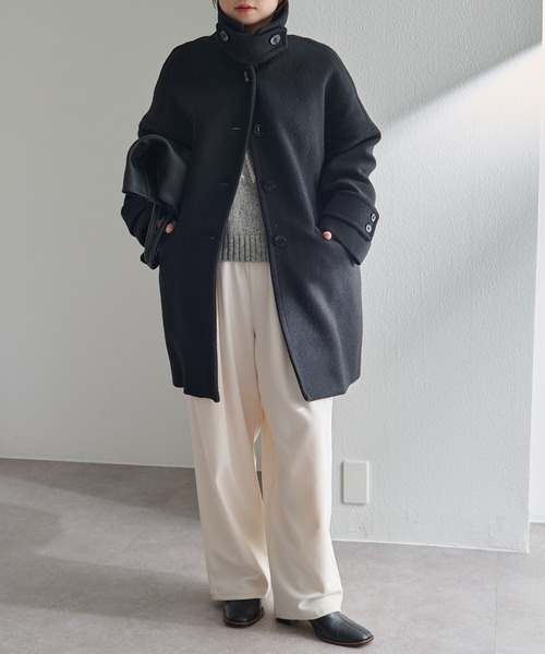 PUAL CE CIN（ピュアルセシン）の「【日本製】ビーバーウール ステンカラーコート（ステンカラーコート・レディース・ブラック・FREE）」の20枚目の写真