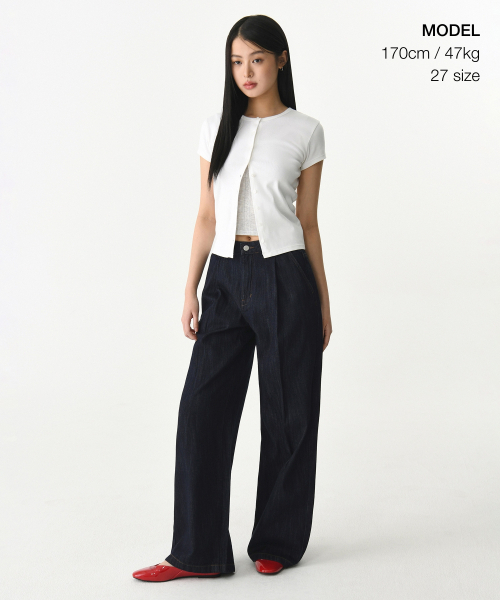 MUSINSA STANDARD WOMAN（ムシンサスタンダードウーマン）の「ウィメンズリネンライクワンタックエクストラワイドデニムパンツ[ディープインディゴ]（デニムパンツ・レディース・その他・30/24/25/26/27/28/29）」の2枚目の写真