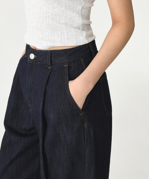 MUSINSA STANDARD WOMAN（ムシンサスタンダードウーマン）の「ウィメンズリネンライクワンタックエクストラワイドデニムパンツ[ディープインディゴ]（デニムパンツ・レディース・その他・30/24/25/26/27/28/29）」の5枚目の写真