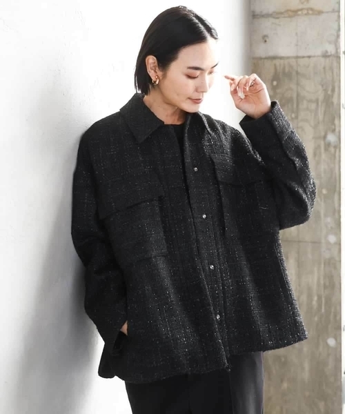 MICHEL KLEIN(ミッシェル・クラン)の「ファンシーツイードCPOジャケット(その他アウター・レディース・ブラック・38)」の2枚目の写真