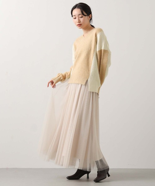 EN'DAY（エンディ）の「アルパカ混バイカラーＶネックニット（ニット/セーター・レディース・ベージュ系・FREE）」の6枚目の写真