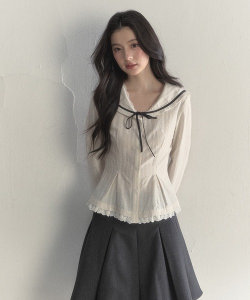 セーラーカラー ストライプブラウス SP25a020【SunsetPark】【2025AW