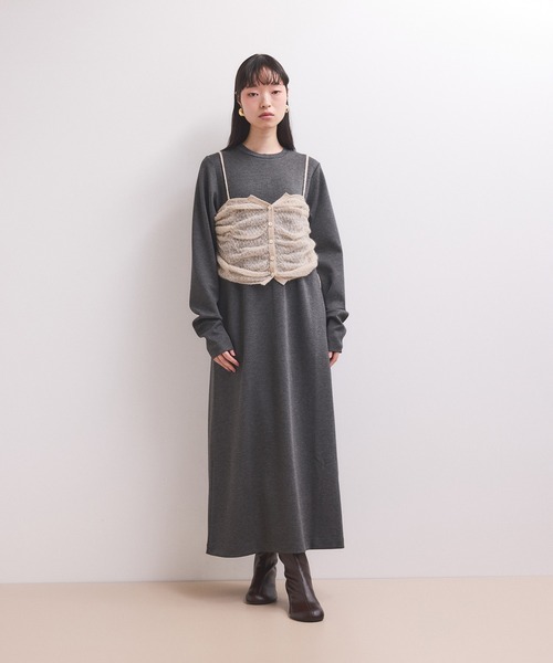 ADAM ET ROPE'（アダムエロペ）の「【WEB限定】ニットキャミソールセットワンピース（ワンピース・レディース・ブラック/ダークブラウン/チャコールグレー・FREE）」の7枚目の写真