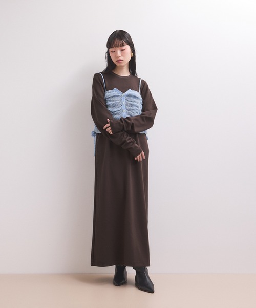 ADAM ET ROPE'（アダムエロペ）の「【WEB限定】ニットキャミソールセットワンピース（ワンピース・レディース・ブラック/ダークブラウン/チャコールグレー・FREE）」の10枚目の写真