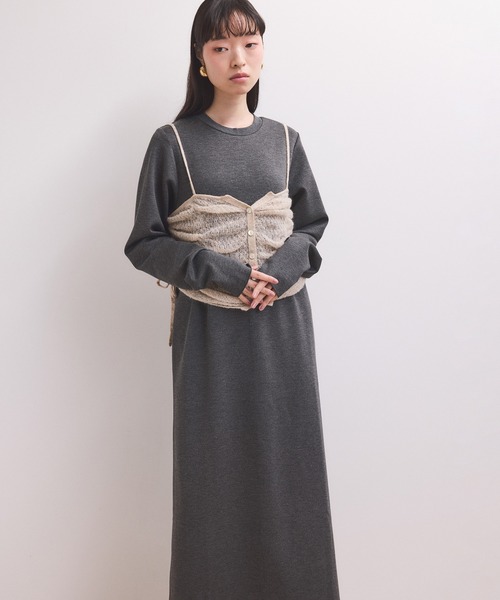 ADAM ET ROPE'（アダムエロペ）の「【WEB限定】ニットキャミソールセットワンピース（ワンピース・レディース・ブラック/ダークブラウン/チャコールグレー・FREE）」の12枚目の写真