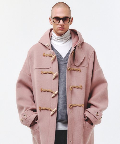 ウール90%]オーバーサイズダッフルコート(ピンク)（ダッフルコート