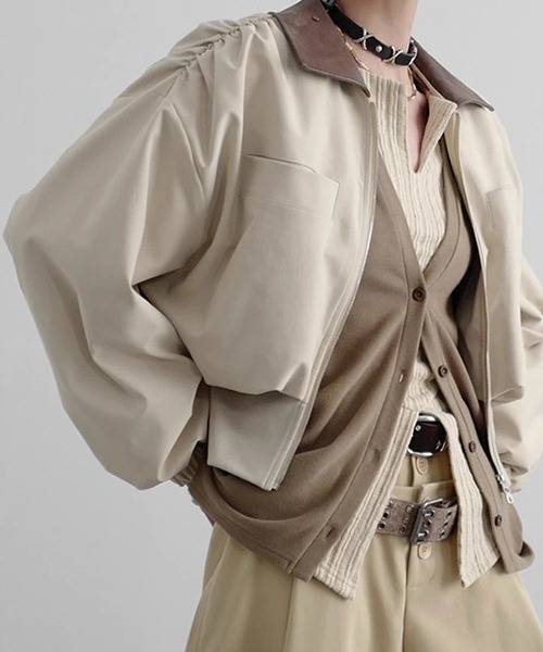 chuclla（チュクラ）の「【CHENTAITAI】カラーブロックスタンドカラーブルゾン CTW25a022（ブルゾン・レディース・ブラック/アイボリー・M）」の2枚目の写真